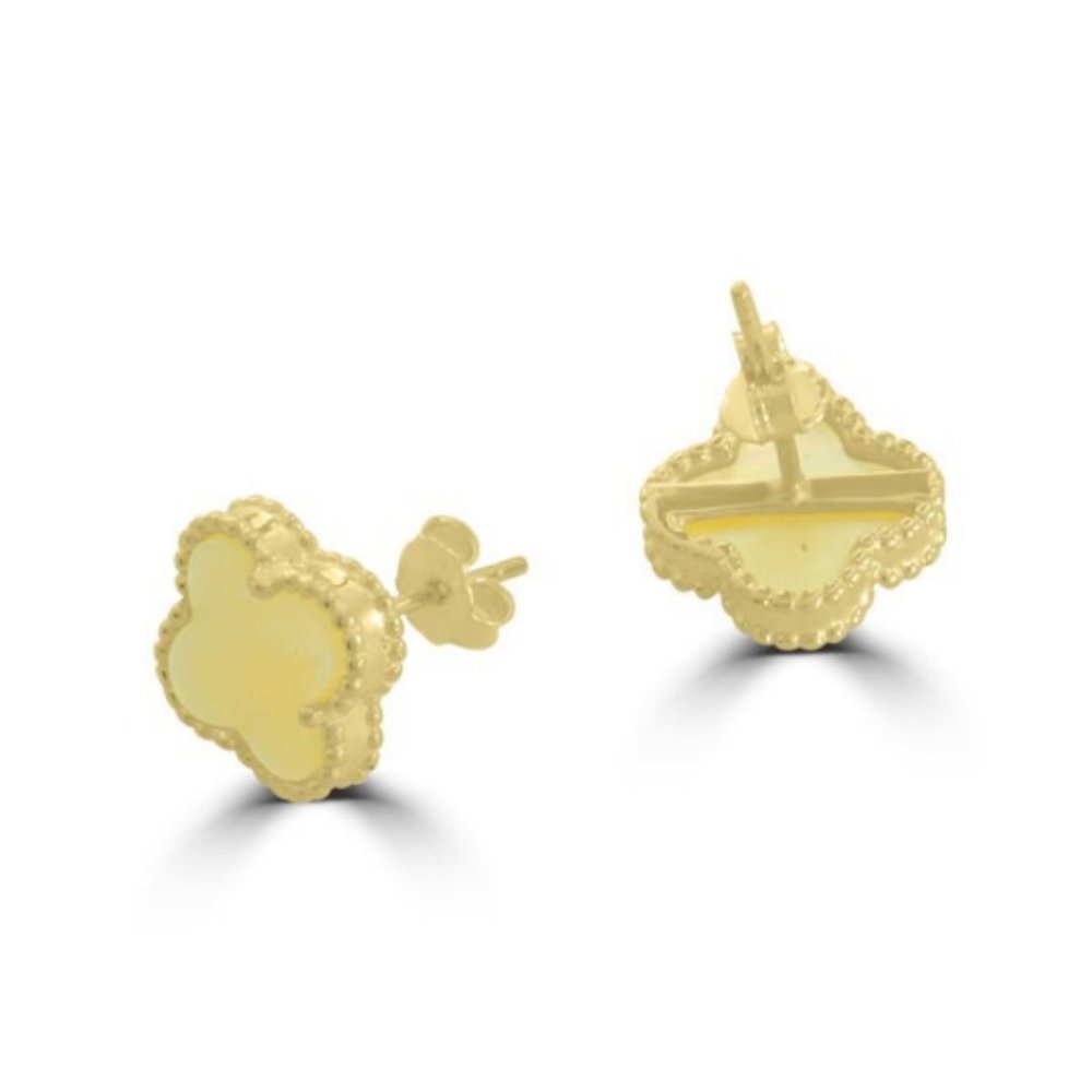 Mother of Pearl clover 925 silver 18k GP push back Clover stud earrings - Picture 2 of 3